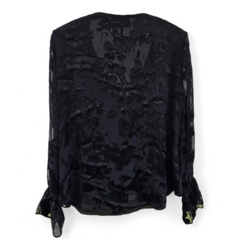 White House Black Market Floral Burnout Surplice Wrap Blouse Sheer Bell Sleeve - Picture 2 of 4